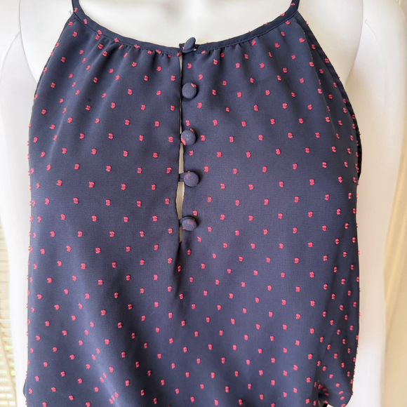 Women's ECLAIR Navy Red Polka Dot Tank Top M - Picture 2 of 4
